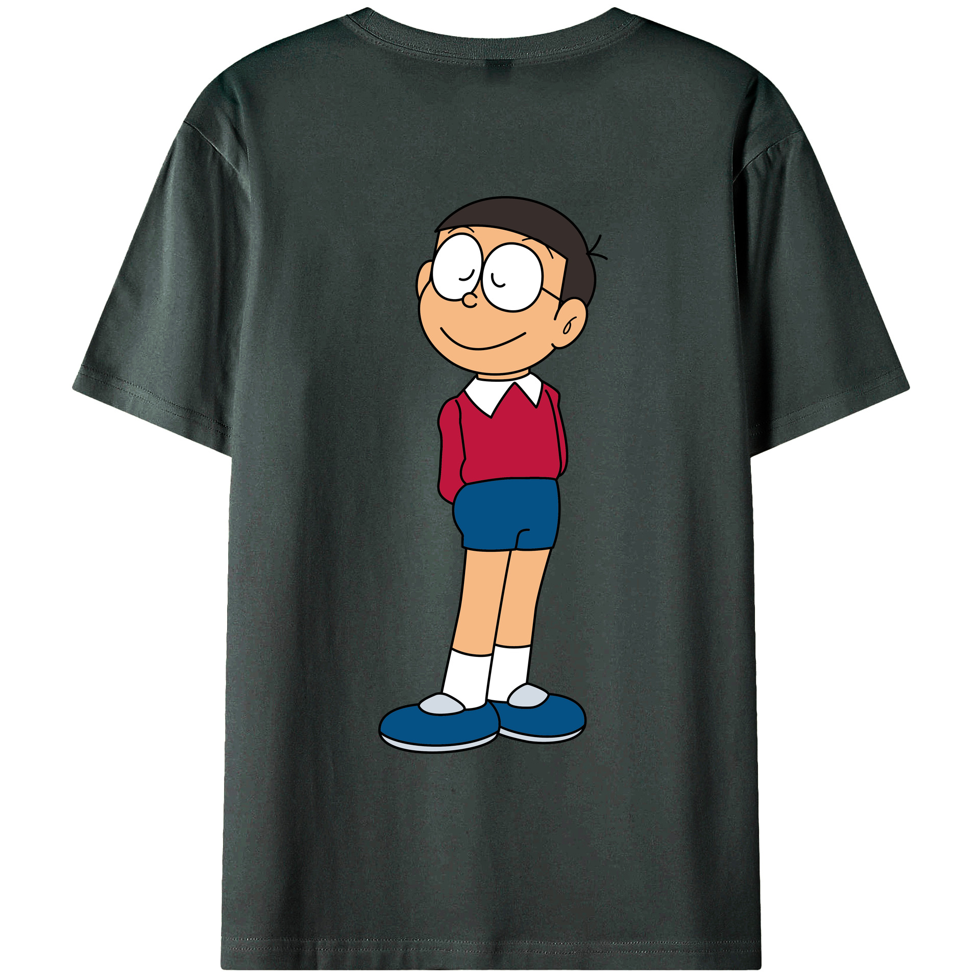 （画像用） ドラえもん 野比 のび太 Doraemon Nobita Nobi 綿100％ メンズ半袖Tシャツ（バックプリント） 通気性